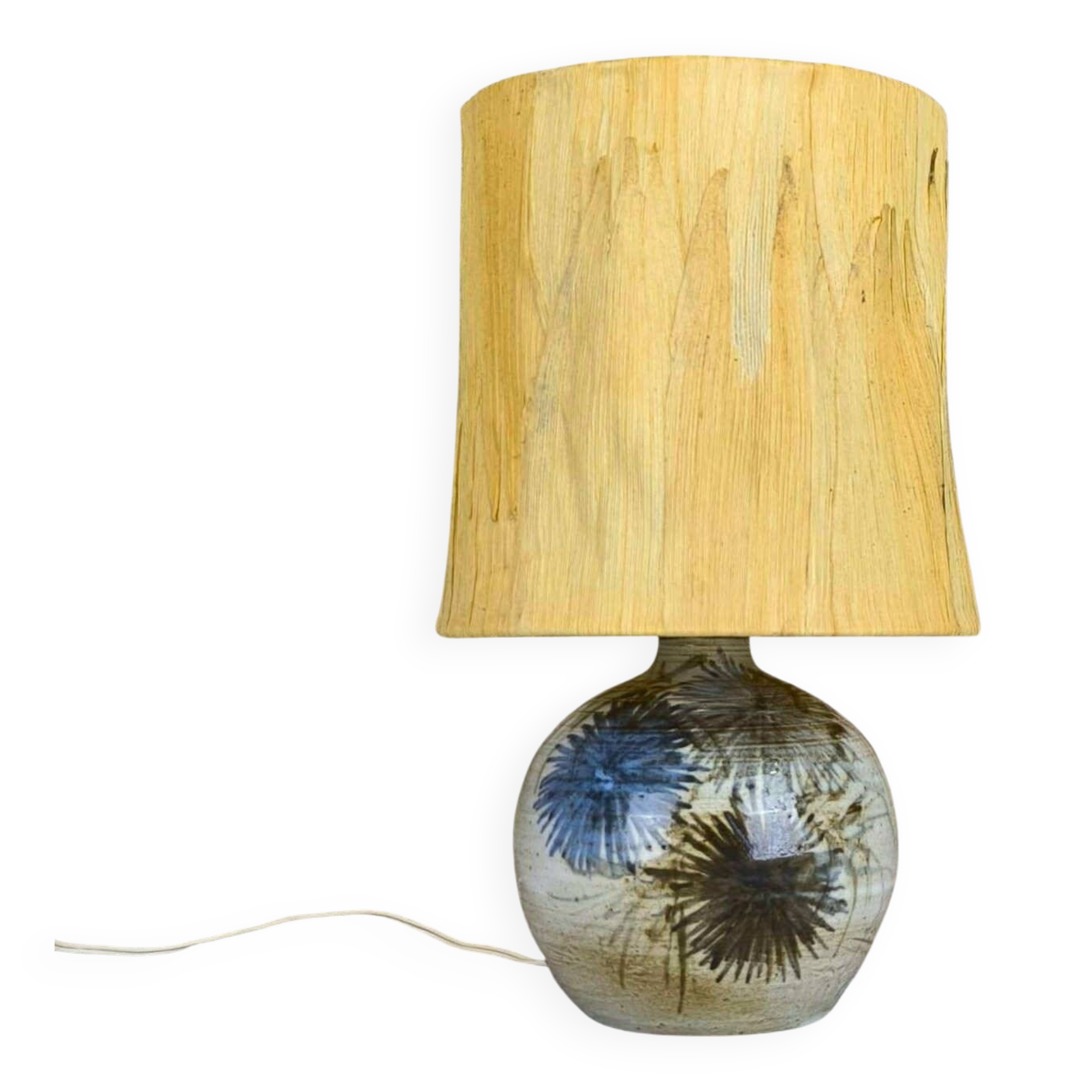 Lampe en céramique vintage Pierre Pissareff, abat-jour feuille de maïs.