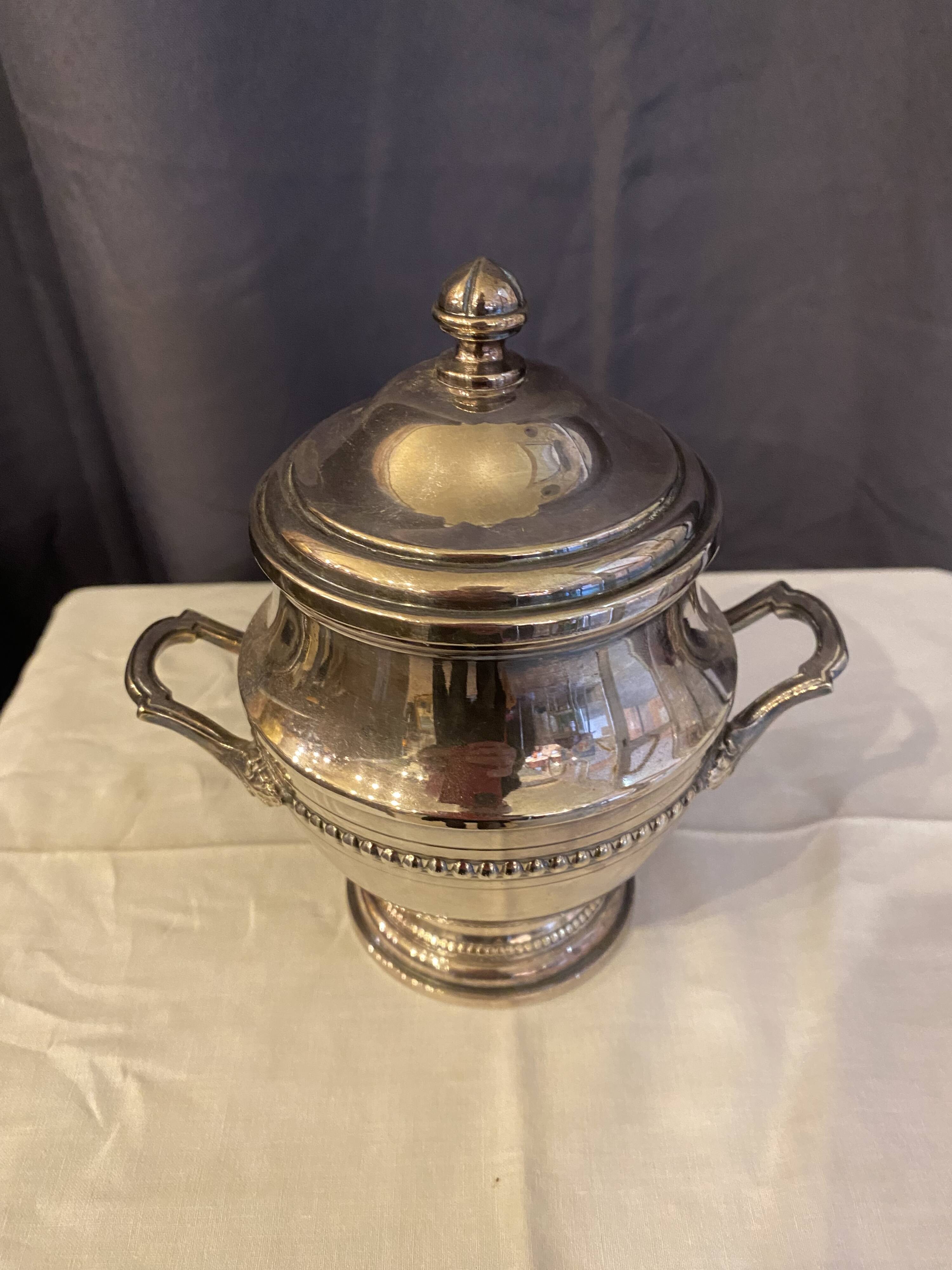 Antique 4-piece tea service silver metal louis xv style godron decor