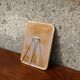 Small vintage tabletop mirror – gold metal frame in barber style