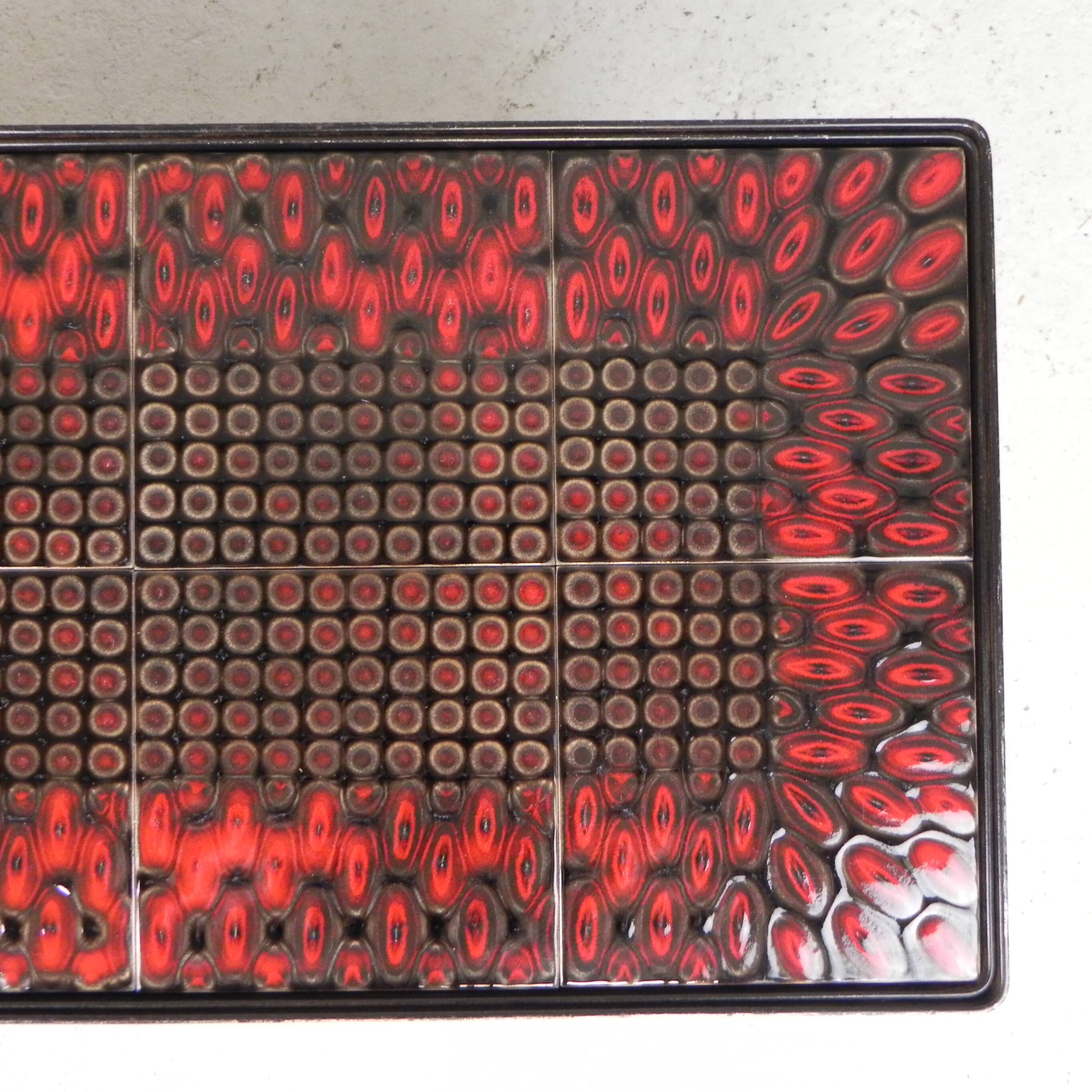 Brutalist mid-century tiled table, with 10 tiles and steel frame, 1960s.