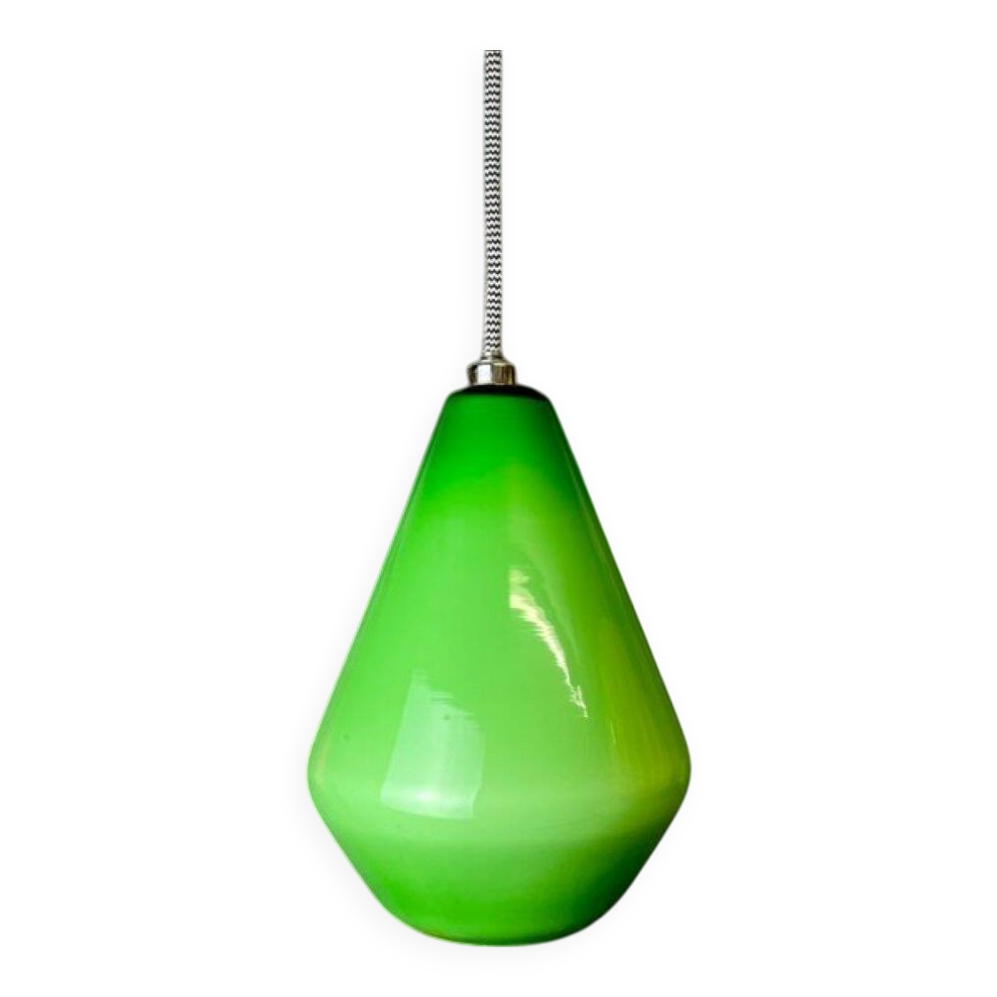 Green opaline tear drop shaped hanging lamp light