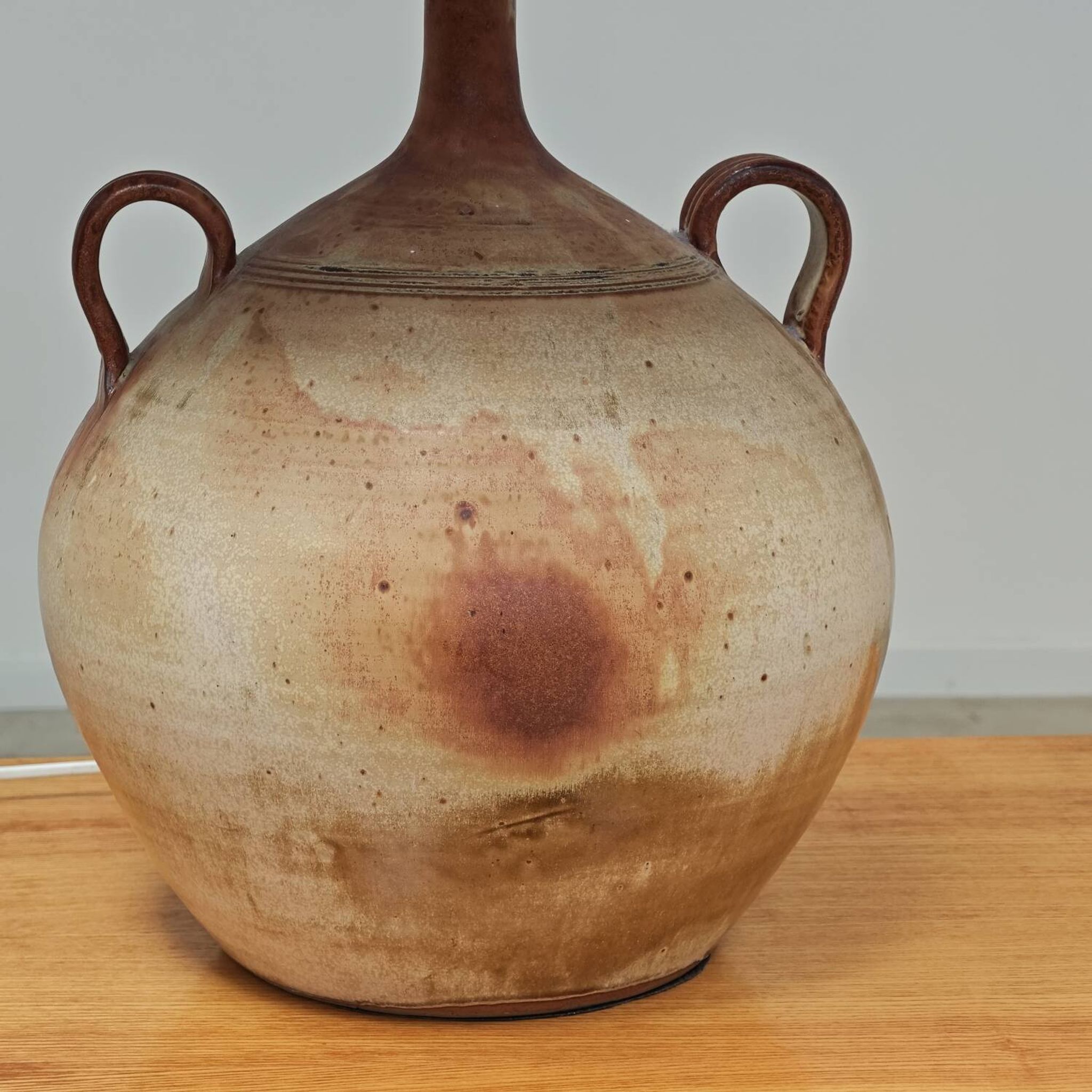 Modernist ceramic sandstone lamp with two handles from the 1950s