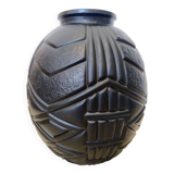 Art Deco Vase in Purple Pressed Molded Glass in the style of Pierre d'Avesn