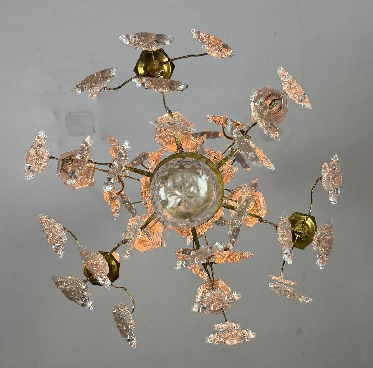 Cage chandelier, molded glass and bronze pendants, circa 1800