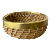 Panier circulaire en rotin et laiton, Italie, vers 1970