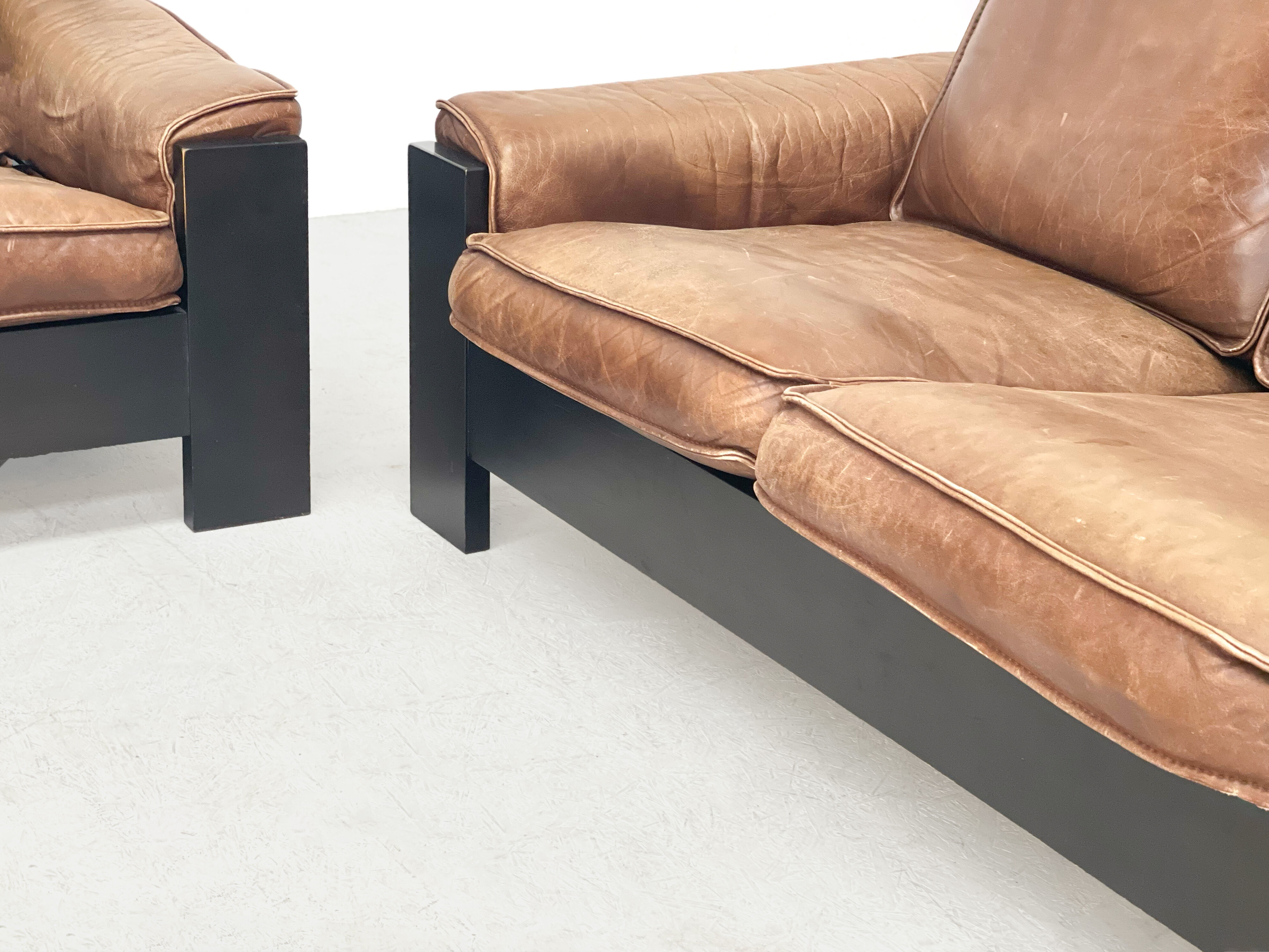 Brown leather sofa set Leolux