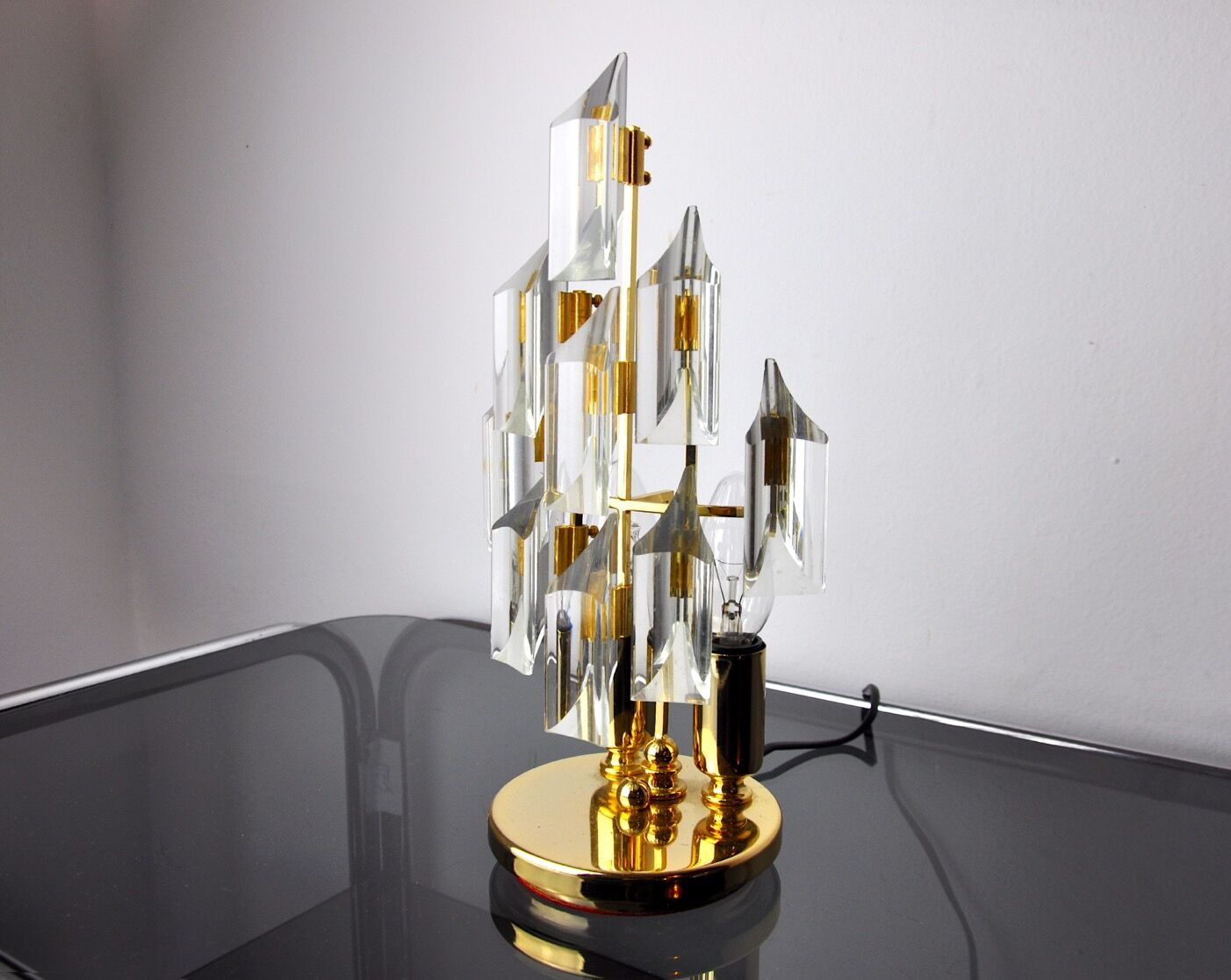 Lamp by Oscar Torlasco for Stilkronen, cut glass Murano, Italy, 1970