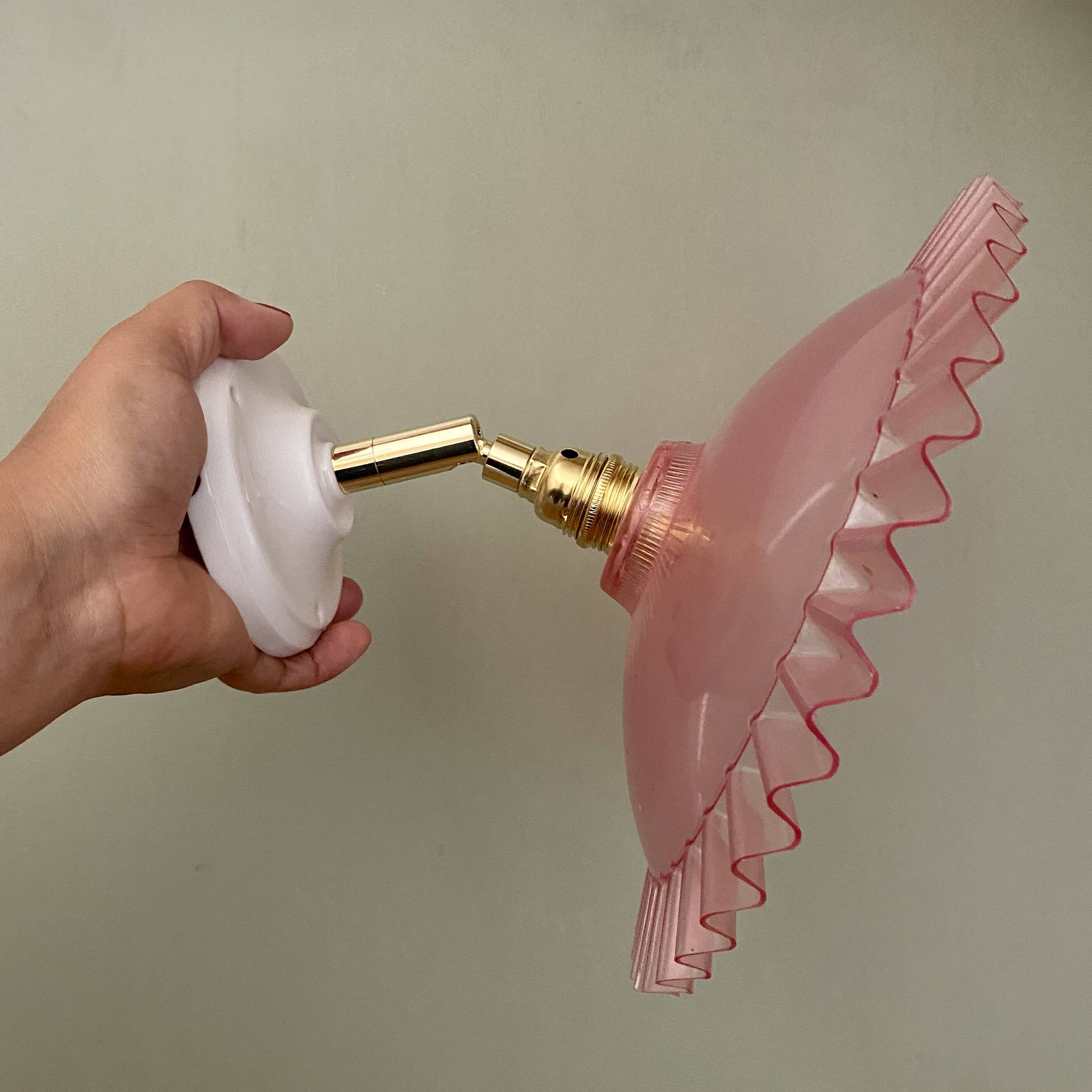 Vintage pink plastic lampshade wall light