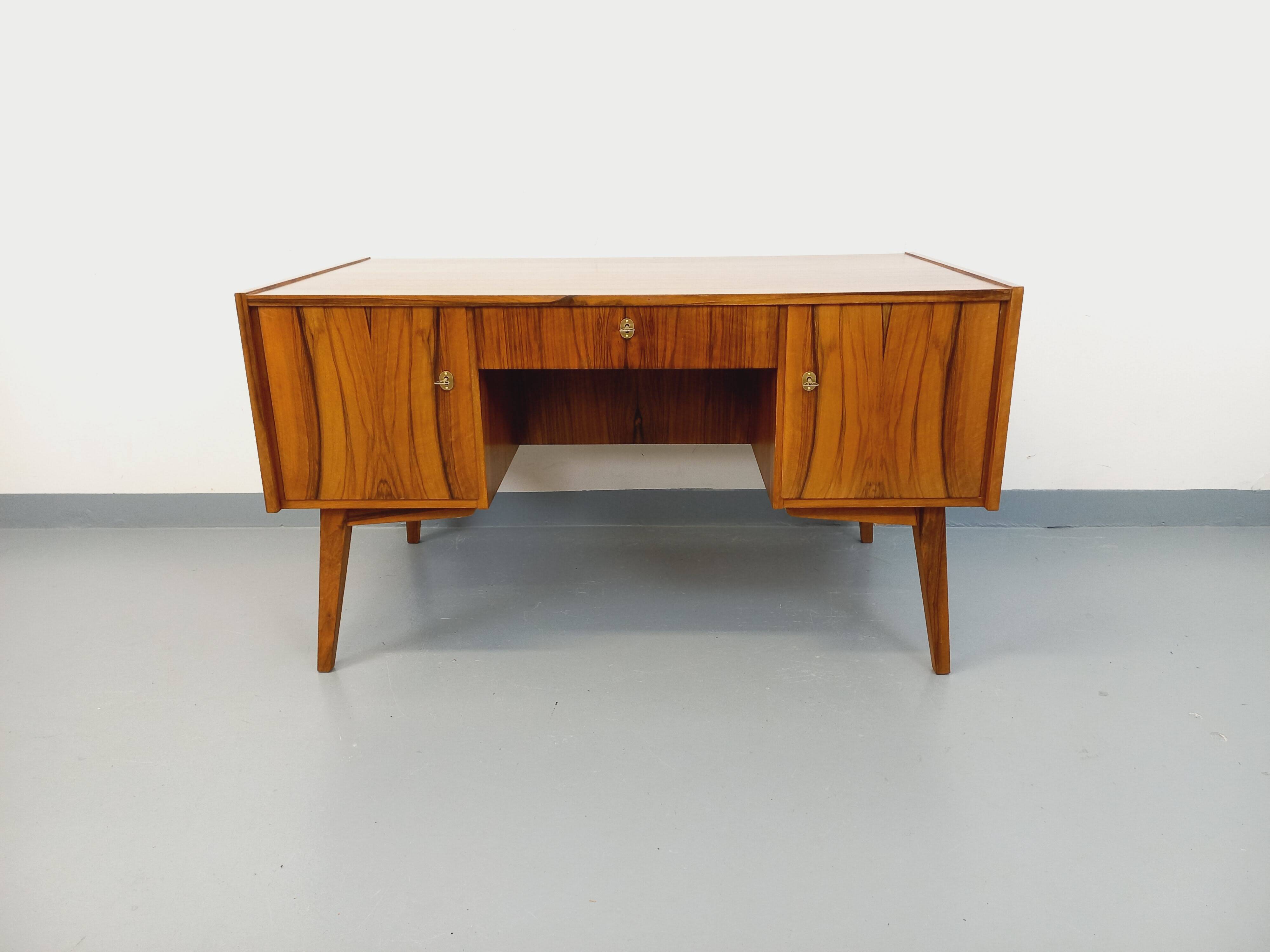 Double-sided executive desk in vintage Scandinavian style made of rosewood.
