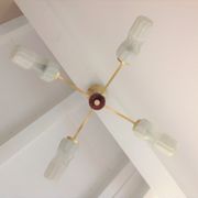 Four-burner chandelier in brass and two-tone glass Scandinavian style / vintage 60s-70s
