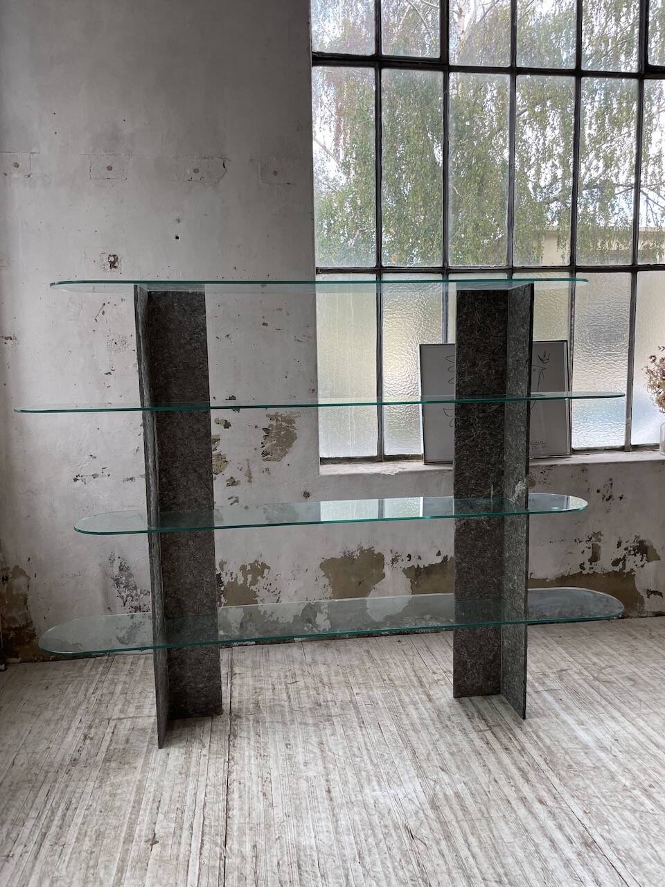 Roche Bobois stone and glass sculpture shelf 1970s