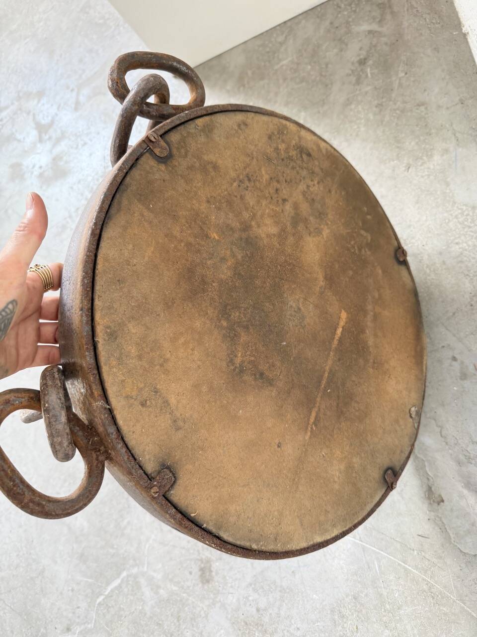 Brutalist mirror with metal chain from the 50s