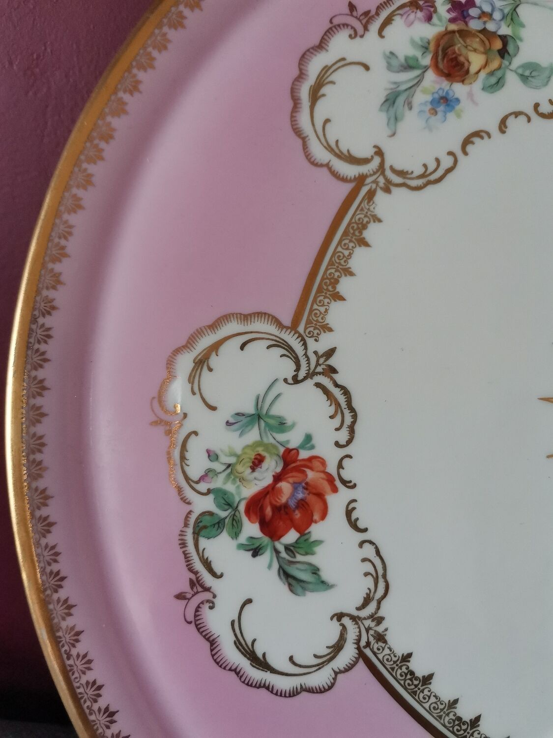 Pink and golden dish Limoges