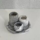 Set of marble candle holders with base