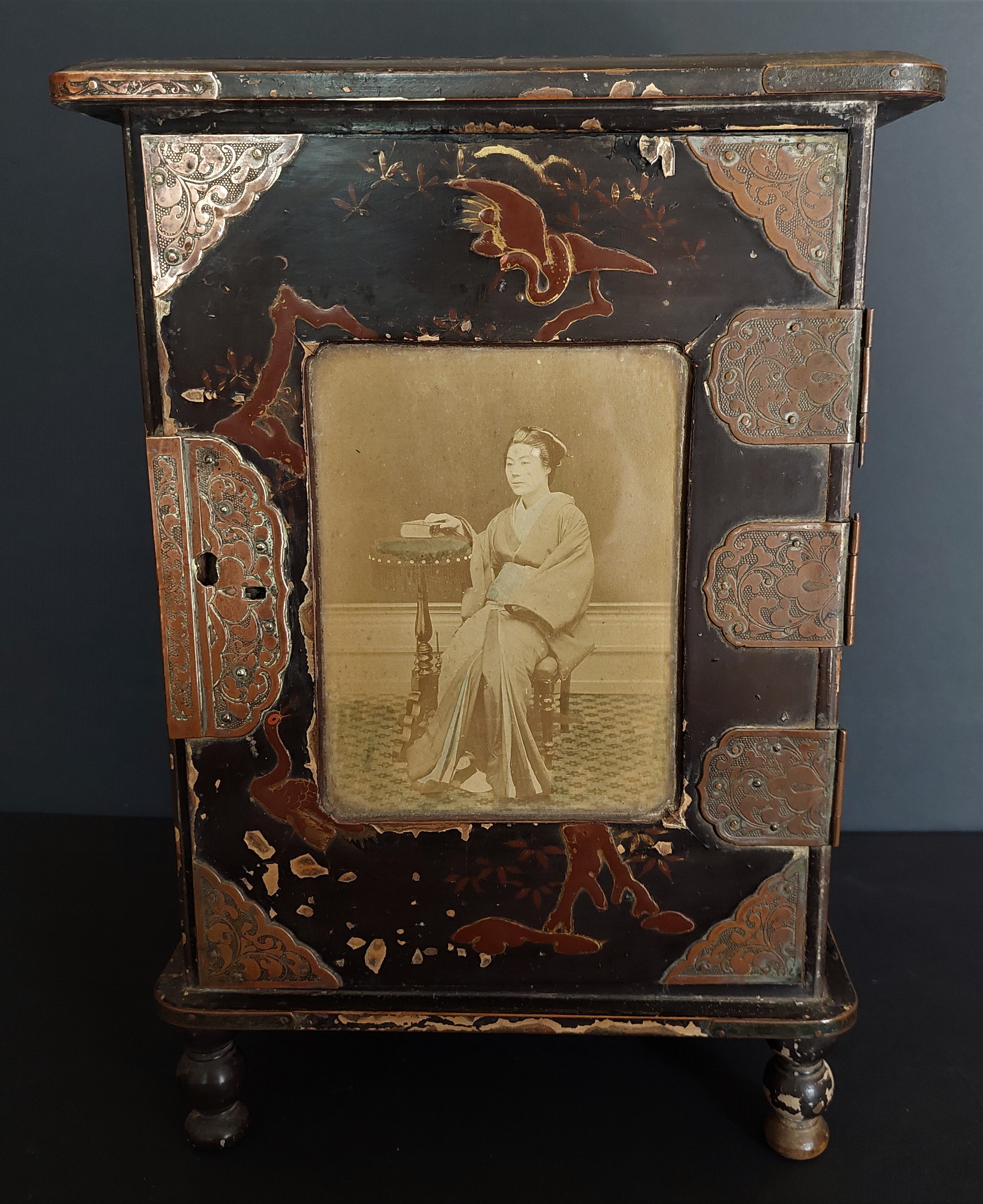 Cabinet furniture japan edo period signature and color photo