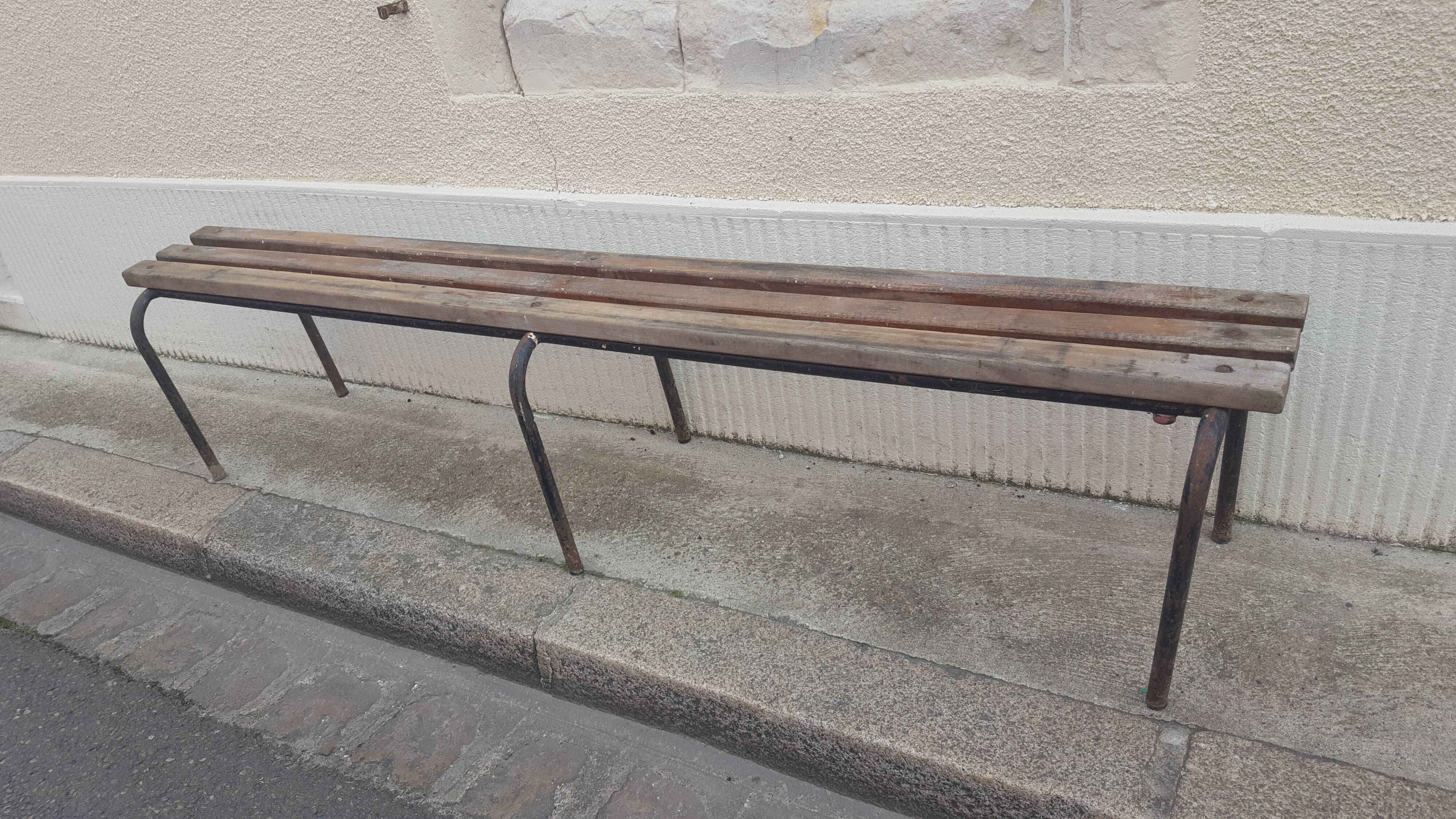 School bench wood and vintage metal