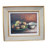 Antique Oil Painting on Wood Signed - Still Life