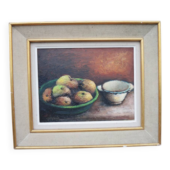 Antique Oil Painting on Wood Signed - Still Life
