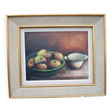 Antique Oil Painting on Wood Signed - Still Life