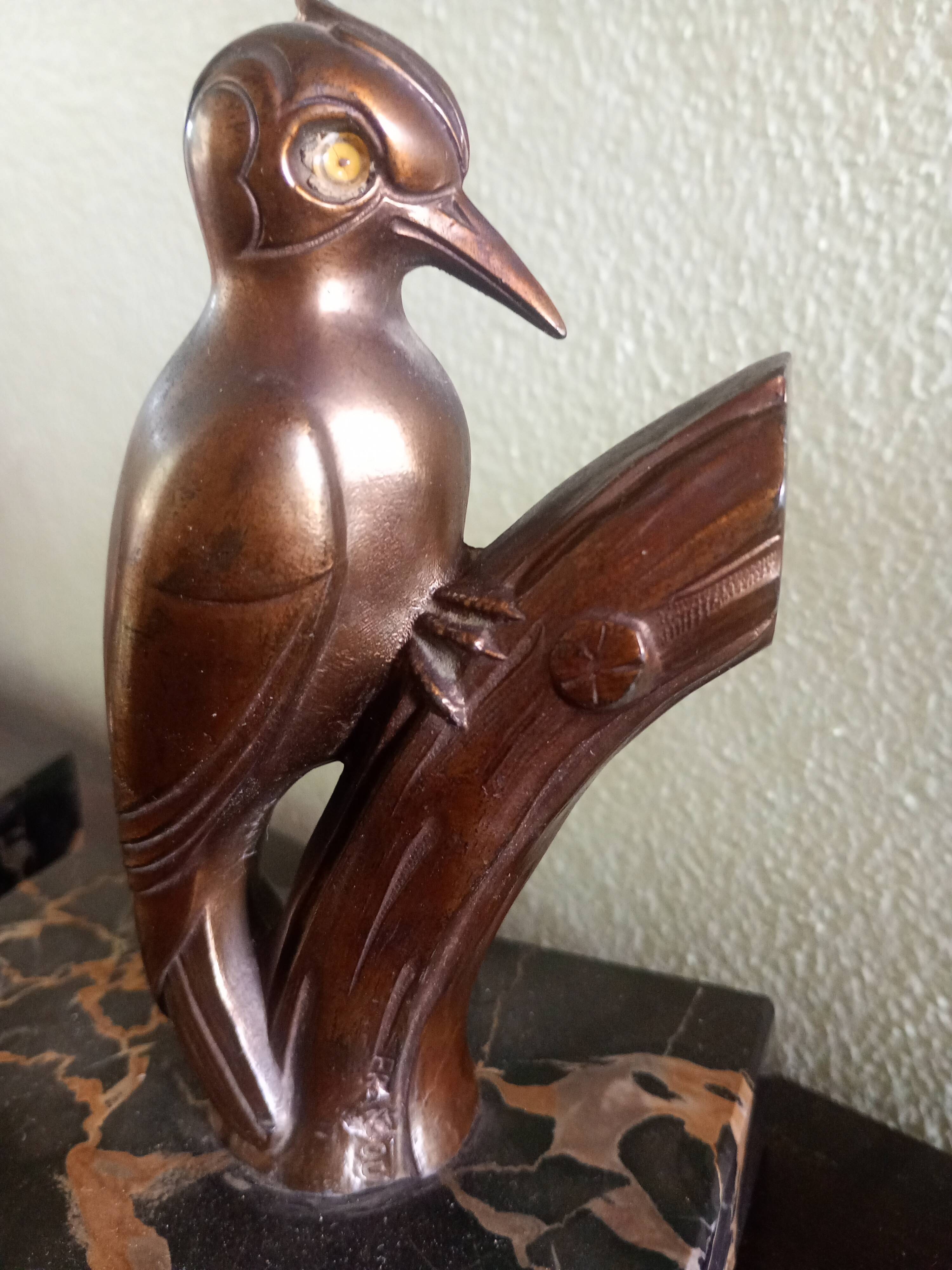 Frajou - Paire de Serre-livres aux oiseaux Pic & marbre portor