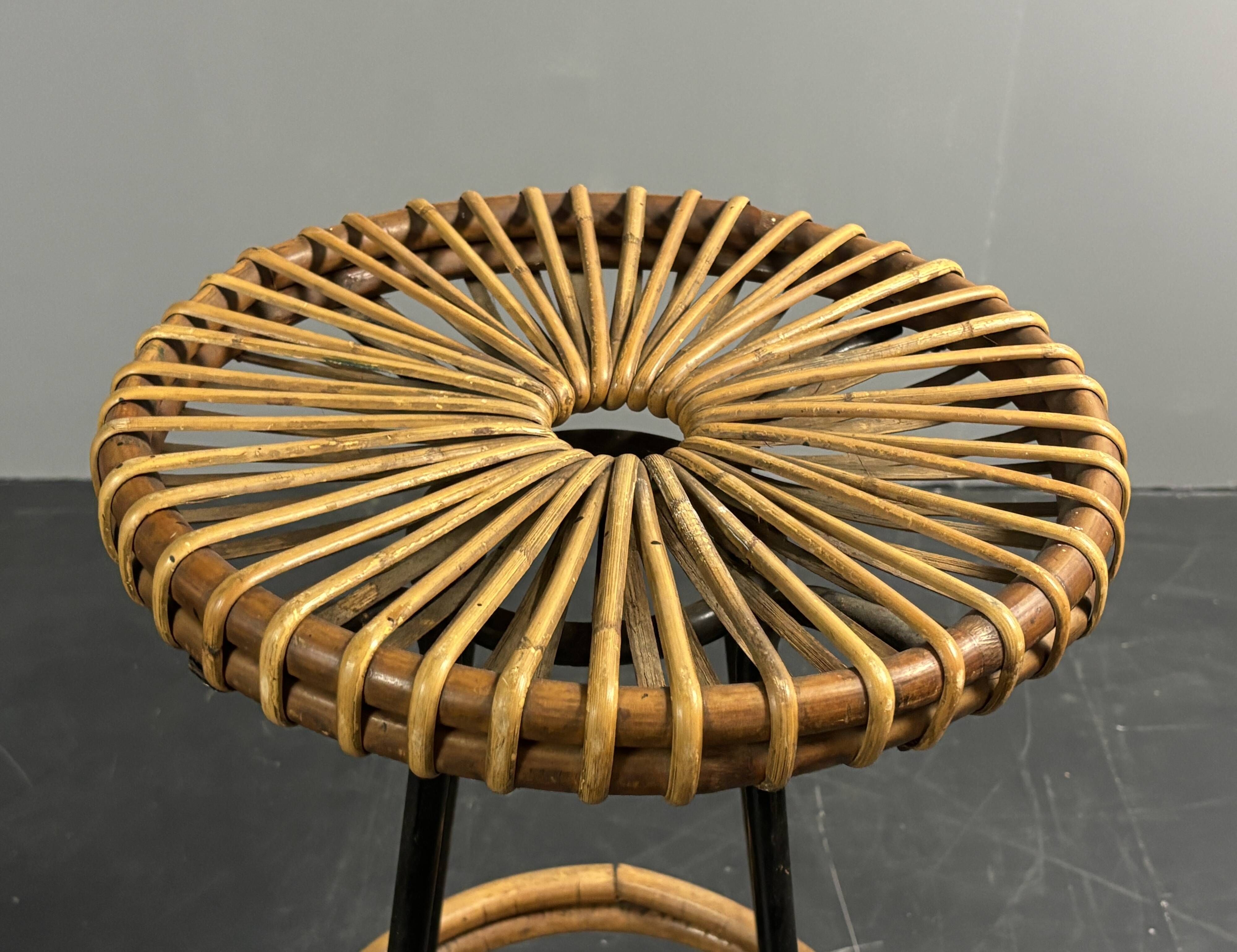 Midcentury Dutch rattan bamboo bar stools by Rohe Noordwolde, 1950s