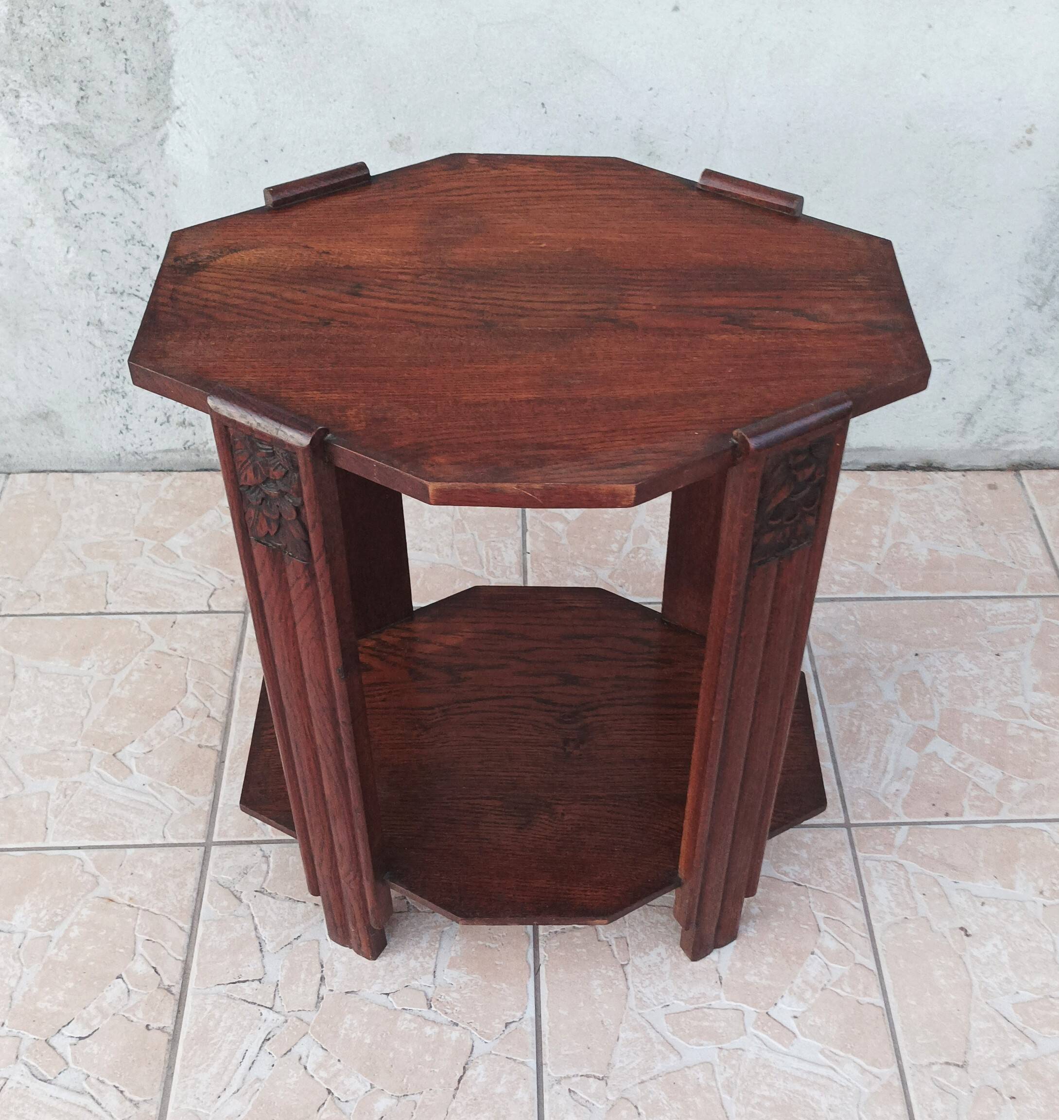 Art Deco side table in solid oak