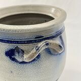 Salt glazed stoneware pot, cobalt oxide decoration