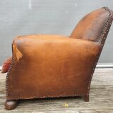 Pair armchairs club leather "punk" back mustache