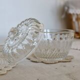 Small vintage molded glass candy or sugar bowl with hat