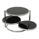 Round rotatable coffee table design black glass chrome 3 plateaus 1980s