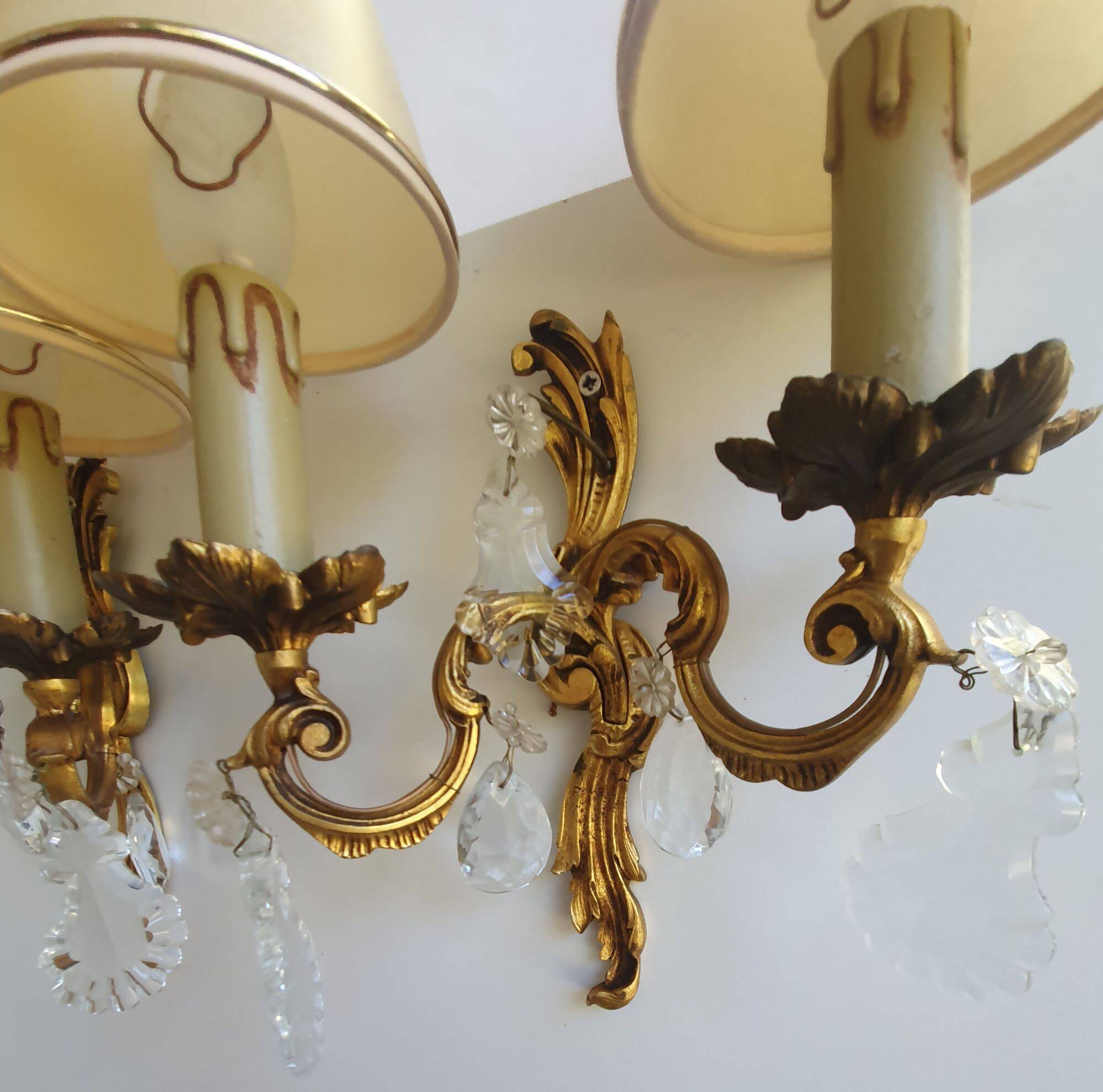 Pair of wall sconces candle holders with antique pendants