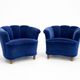 Swedish modern lounge chairs, clam shaped, 1940s Scandinavian design