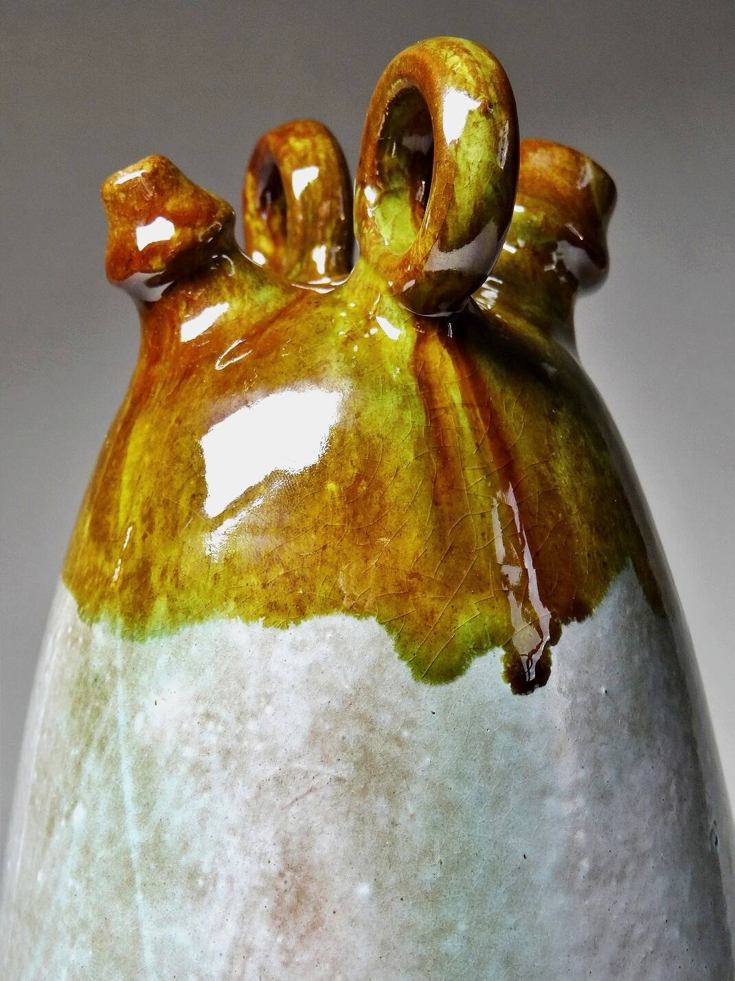 Handcrafted enamelled terracotta water jar signed