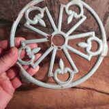 Vintage French light greenish blue cast iron table mat