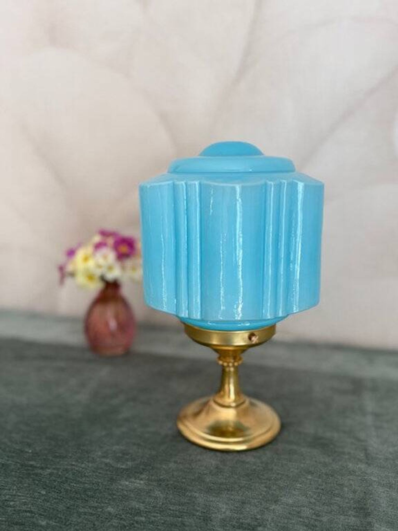 Art Deco lamp from the 1930s in turquoise opaline.