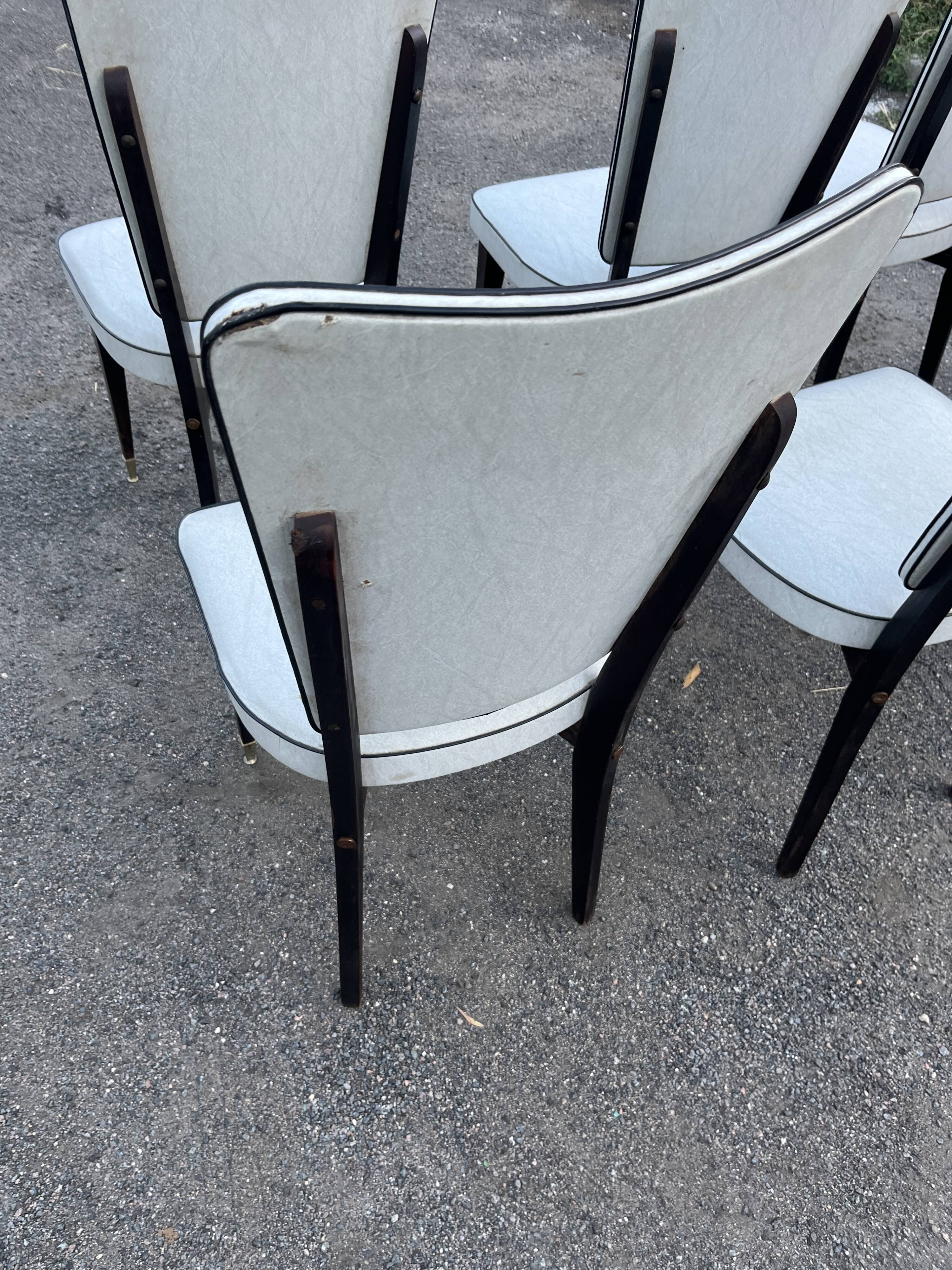 Set of 6 vintage chairs from the 50s-60s – Blue faux leather – Tapered legs