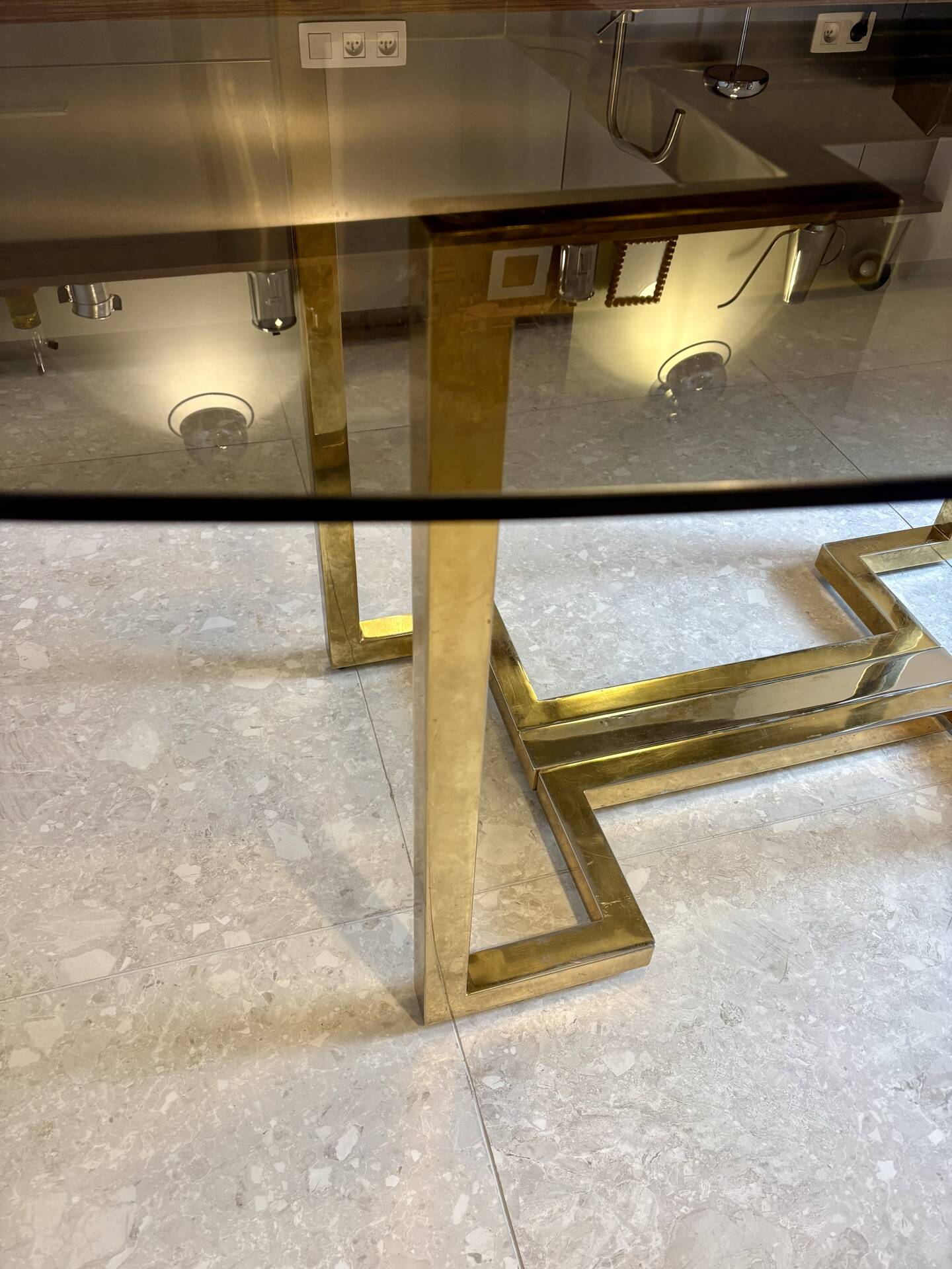 Belgo dining table chrome 1970s smoked glass