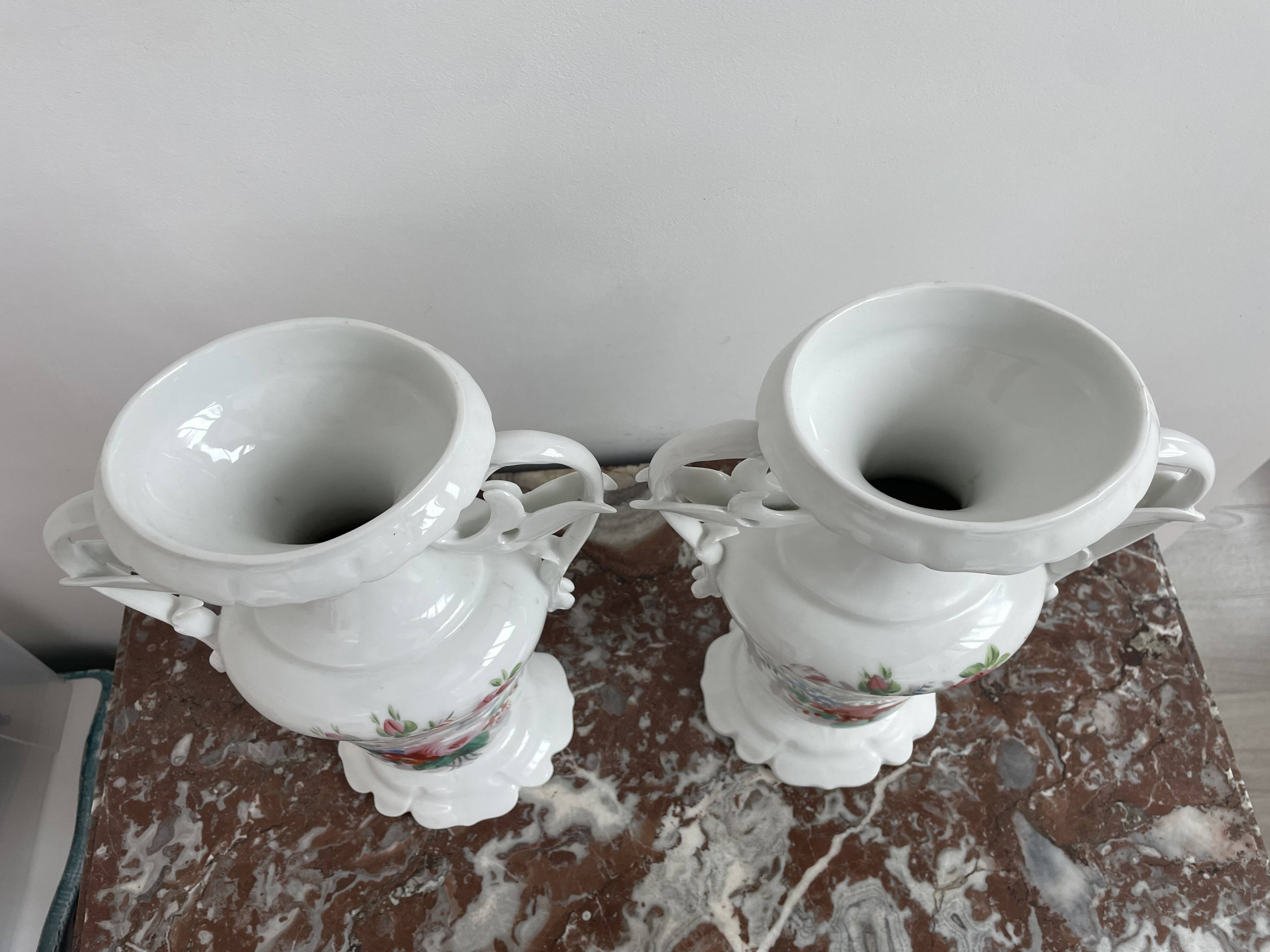 Pair of large 19th century church vases in painted white Paris porcelain