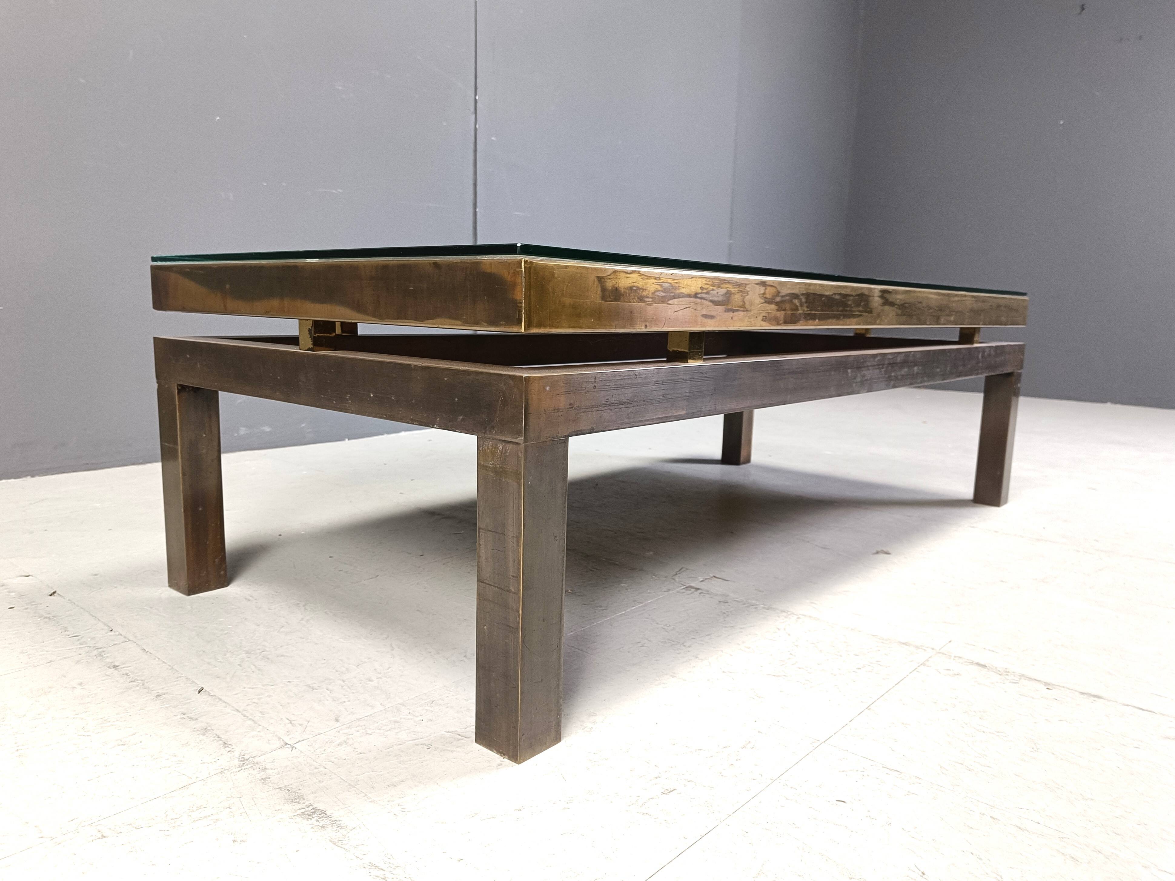 Vintage etched brass coffee table by Willy Daro, 1970s