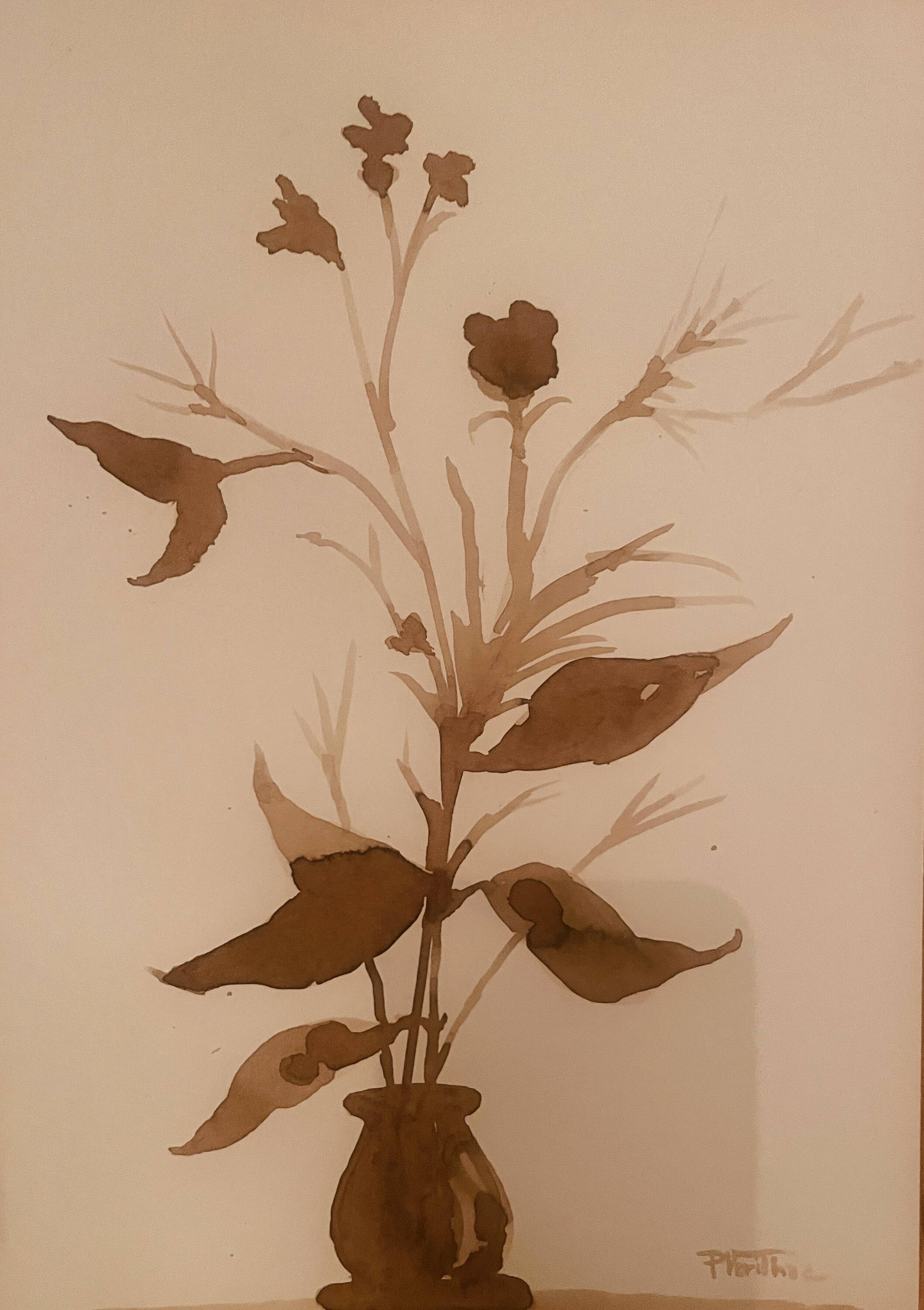 Lot de 3 tableaux nature morte vases fleurs séchées style Wabi Sabi