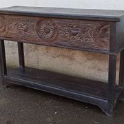 Console in old black wood with integrated chest