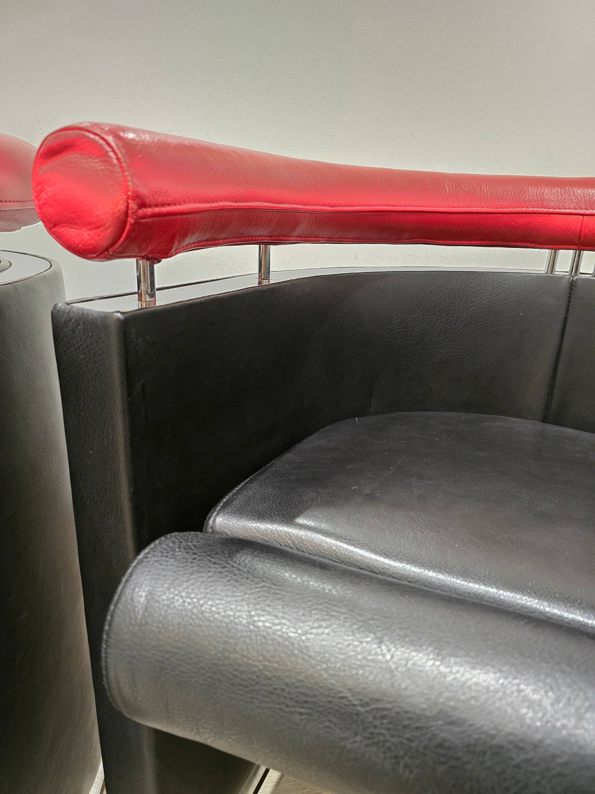 80's design leather and chrome metal armchairs