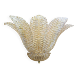 Transparent and gold graniglia “leaf” Murano glass wall sconce