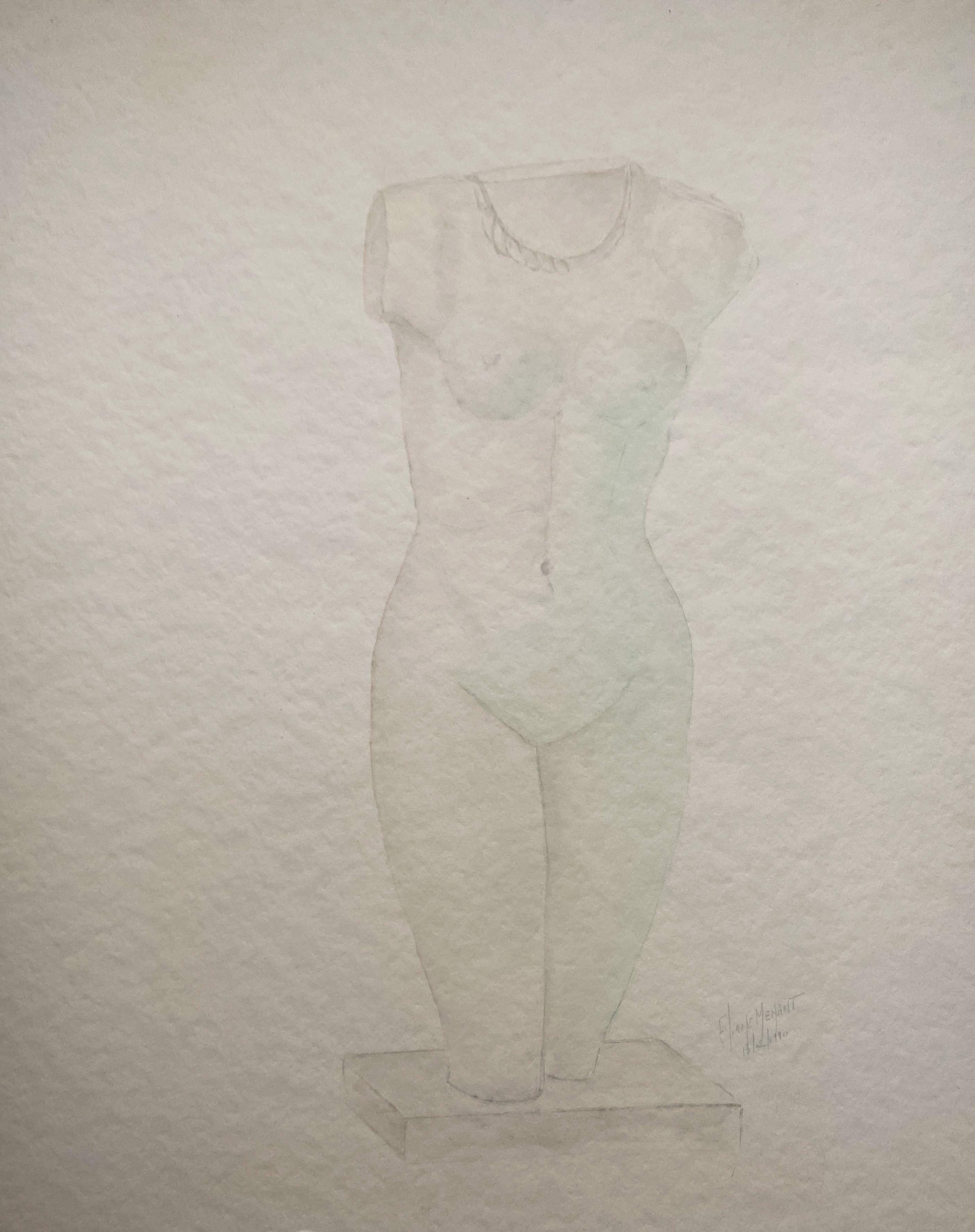 Watercolor Painting "Sheer Nude" Eliane Menant 1990