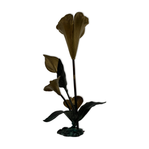Lampe en bronze patiné - fleurs