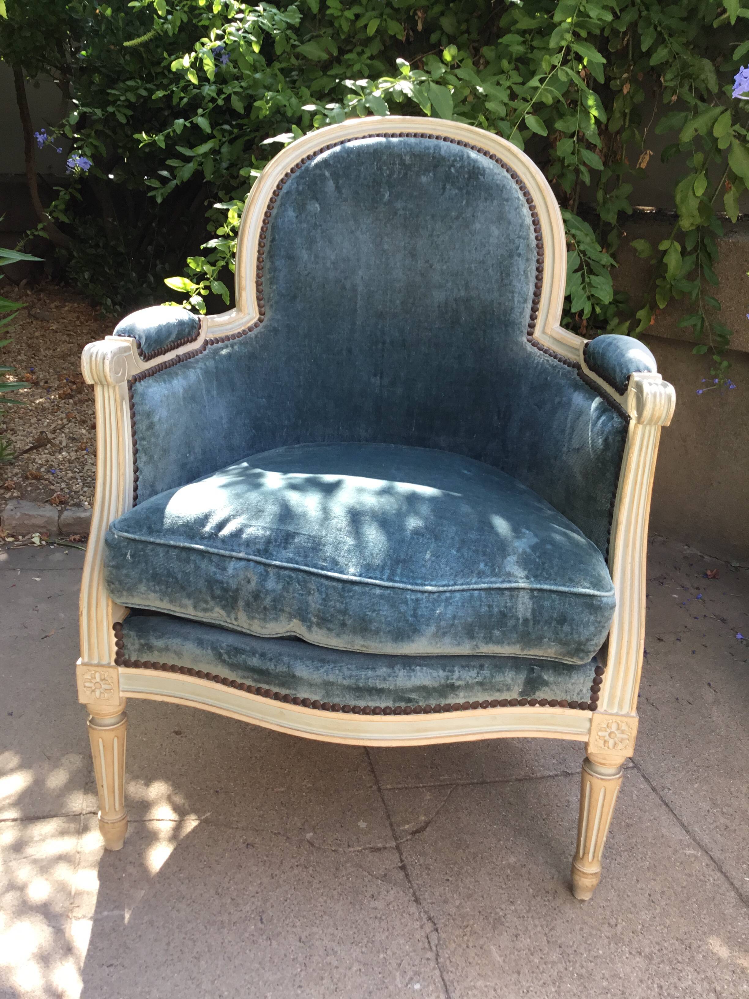 Louis XVI style in cream patinated wood armchair