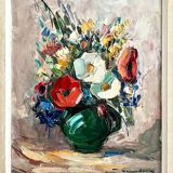 Bouquet champêtre, ancienne huile sur panneau