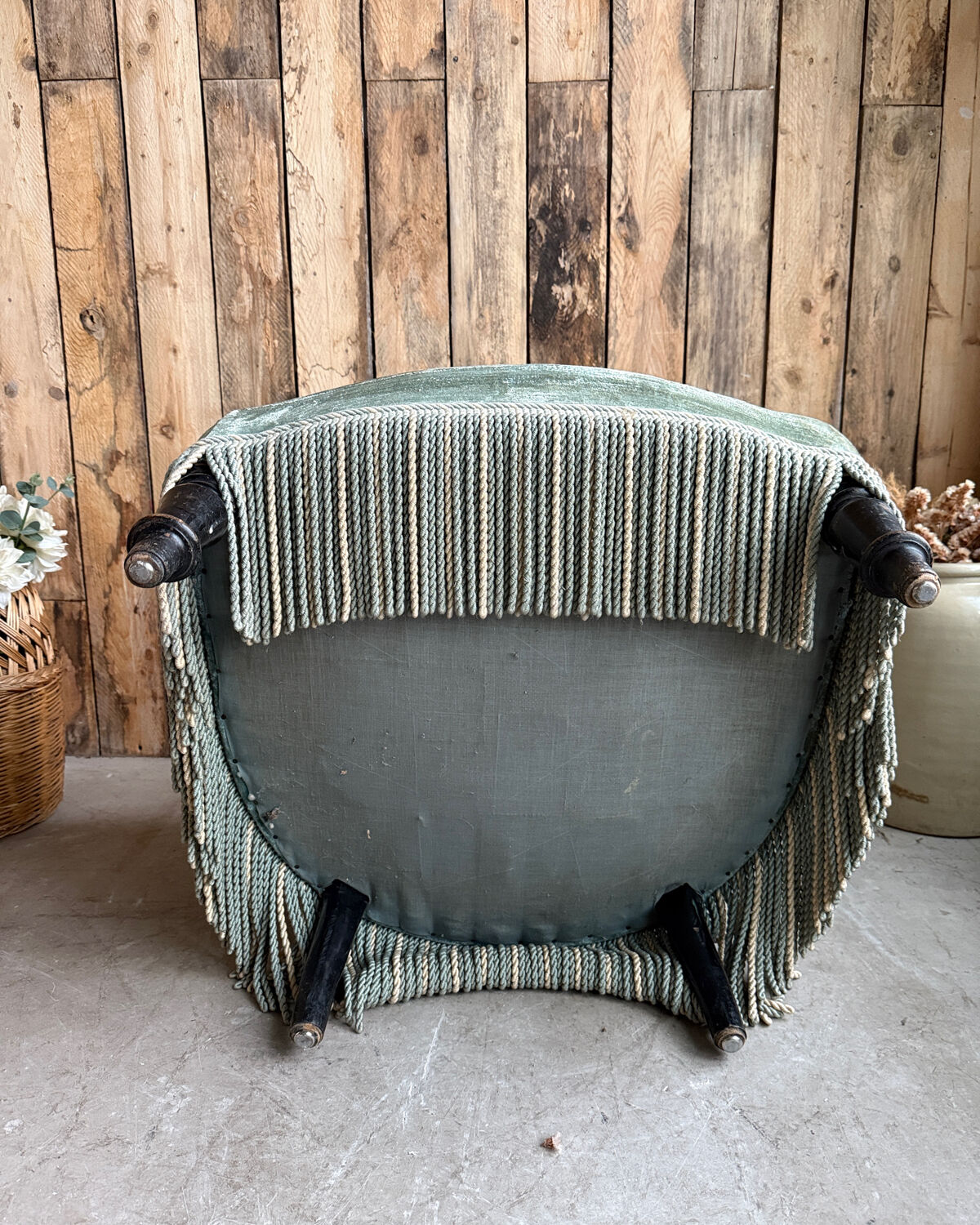 Green velvet tub chair
