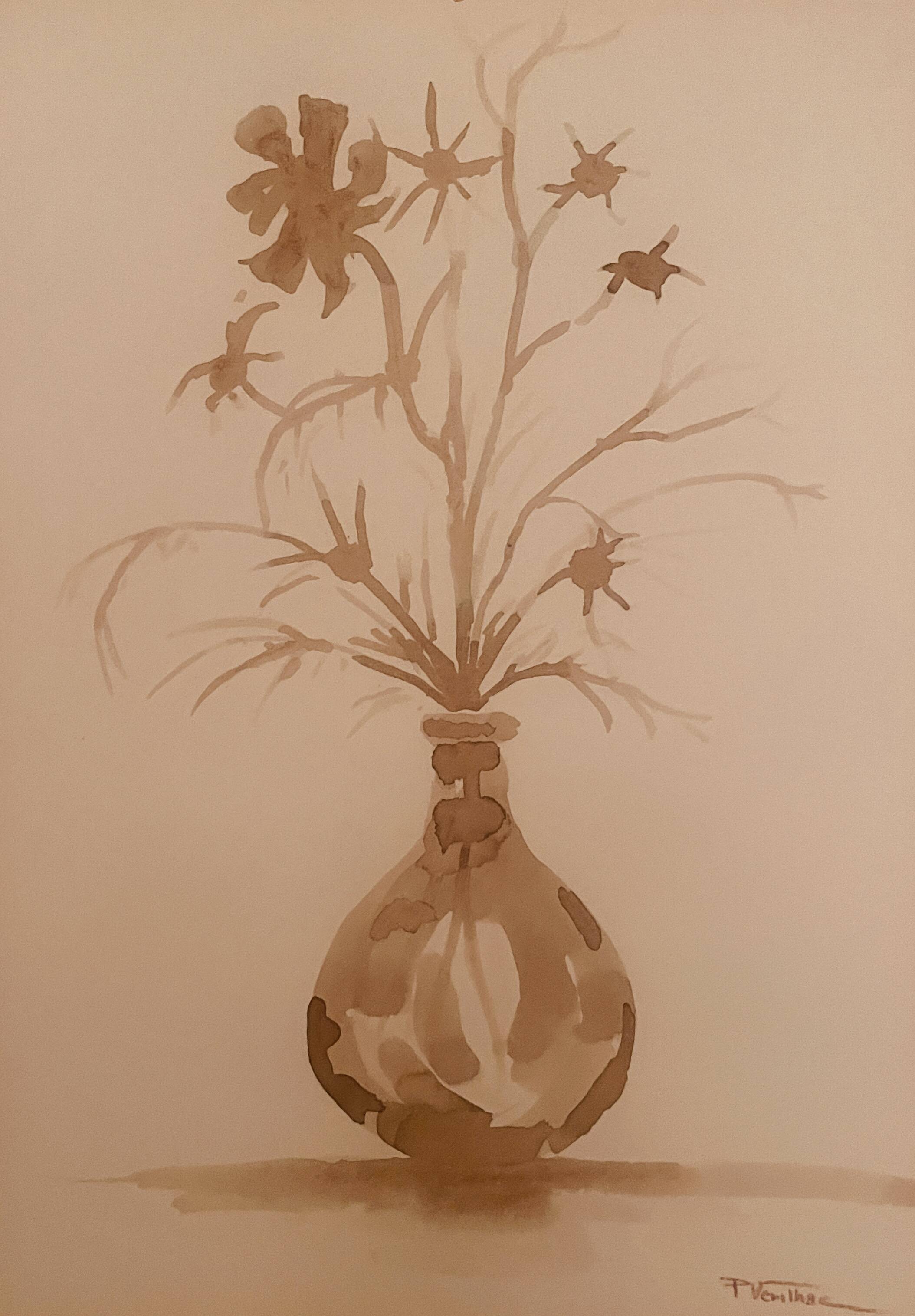 Lot de 3 tableaux nature morte vases fleurs séchées style Wabi Sabi