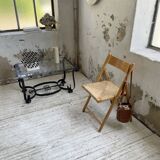 Beech and straw folding chair from the 80s